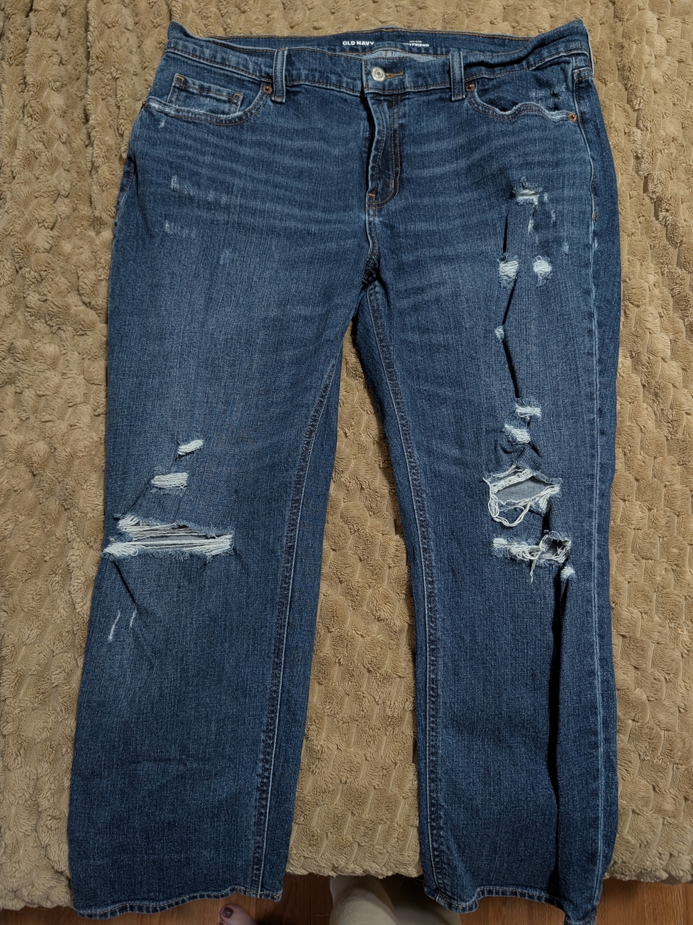 Old Navy Dark Blue Distressed Straight-Leg Jeans
